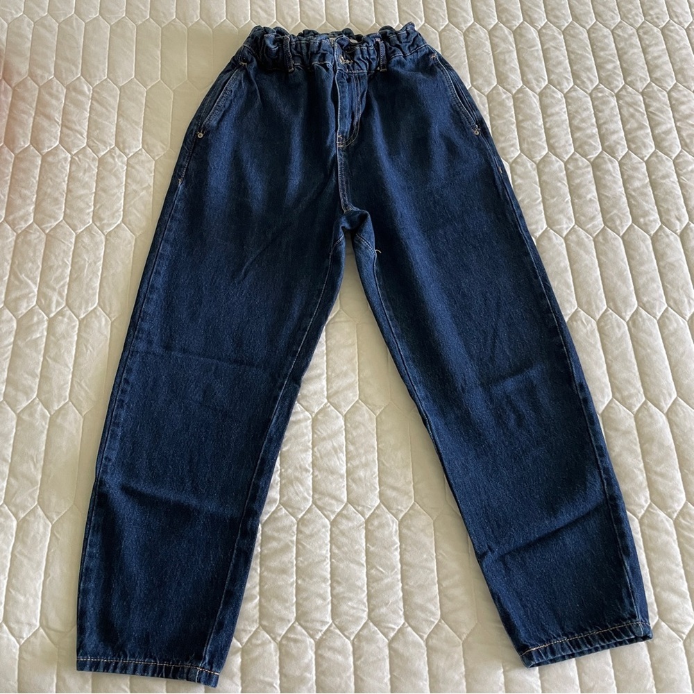 Zara Straight leg paper bag high rise cropped blue jeans Size 4​